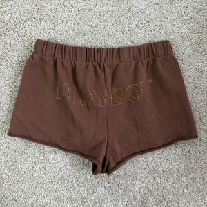 Playboy By PacSun Sweat Shorts Womens S Brown Fleece Elastic Waist Studded Logo